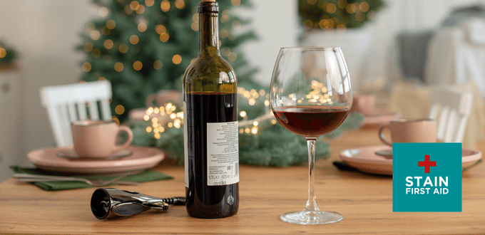 red wine with holiday decor